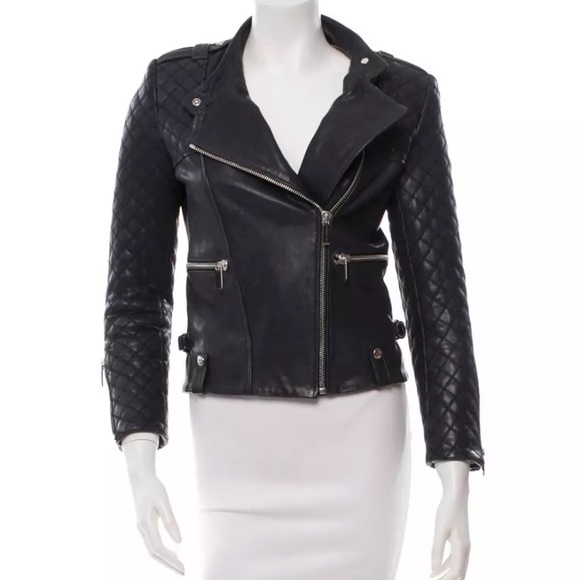 Barbara Bui NWOT quilted navy leather jacket 36 - Picture 2 of 8